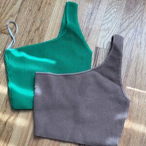 Babaton Green and Brown Ribbed Crop Tops